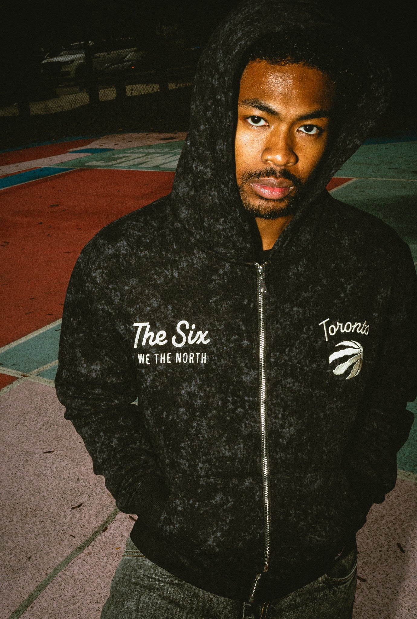 Toronto Raptors Sport Through Texture Heavyweight Full Zip Hoodie - Black