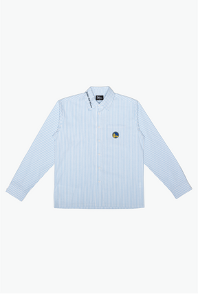 Golden State Warriors Langarm-Popelinehemd – Weiß/Blau