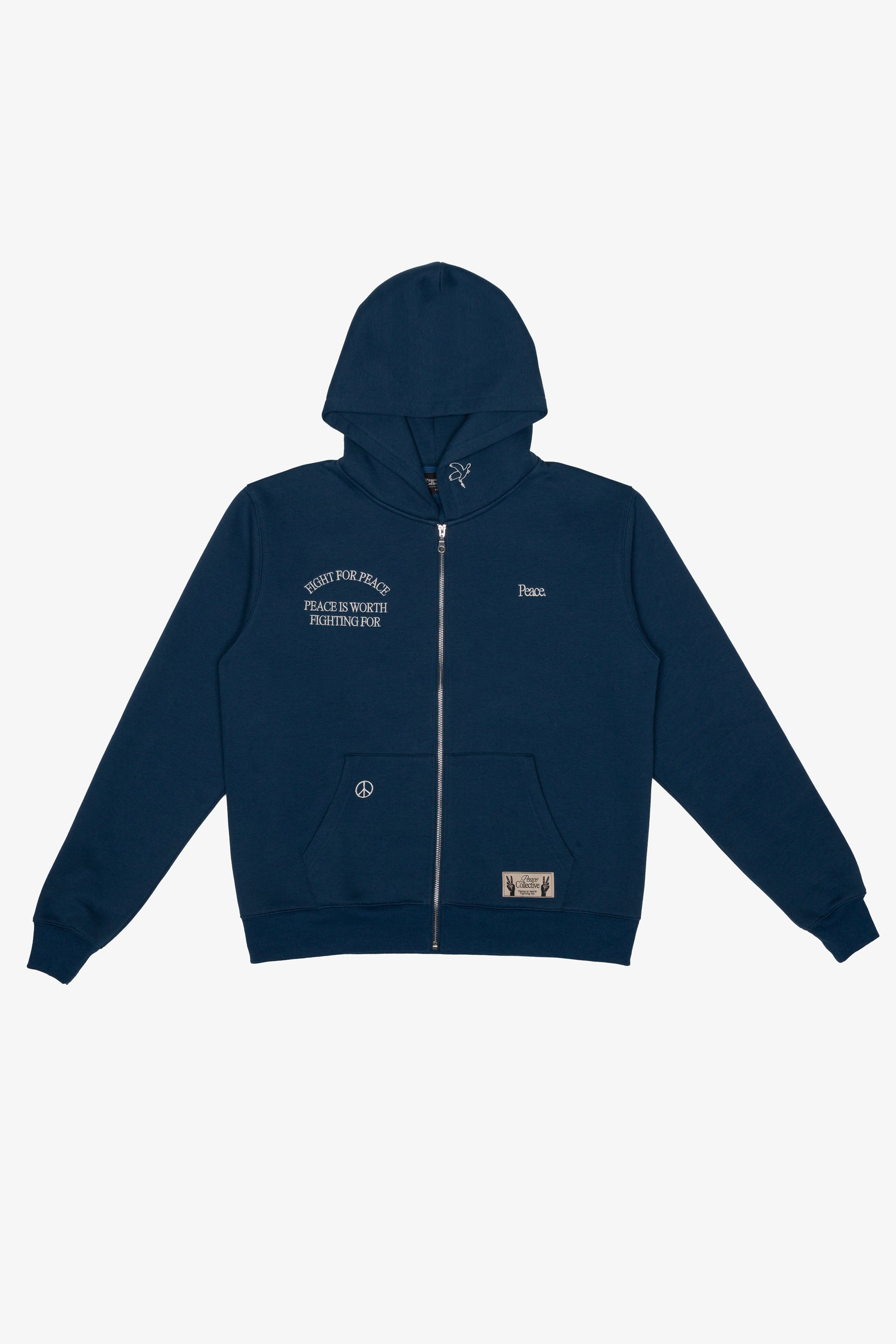 Peace Pigment Dye Heavyweight Full Zip Hoodie - Navy