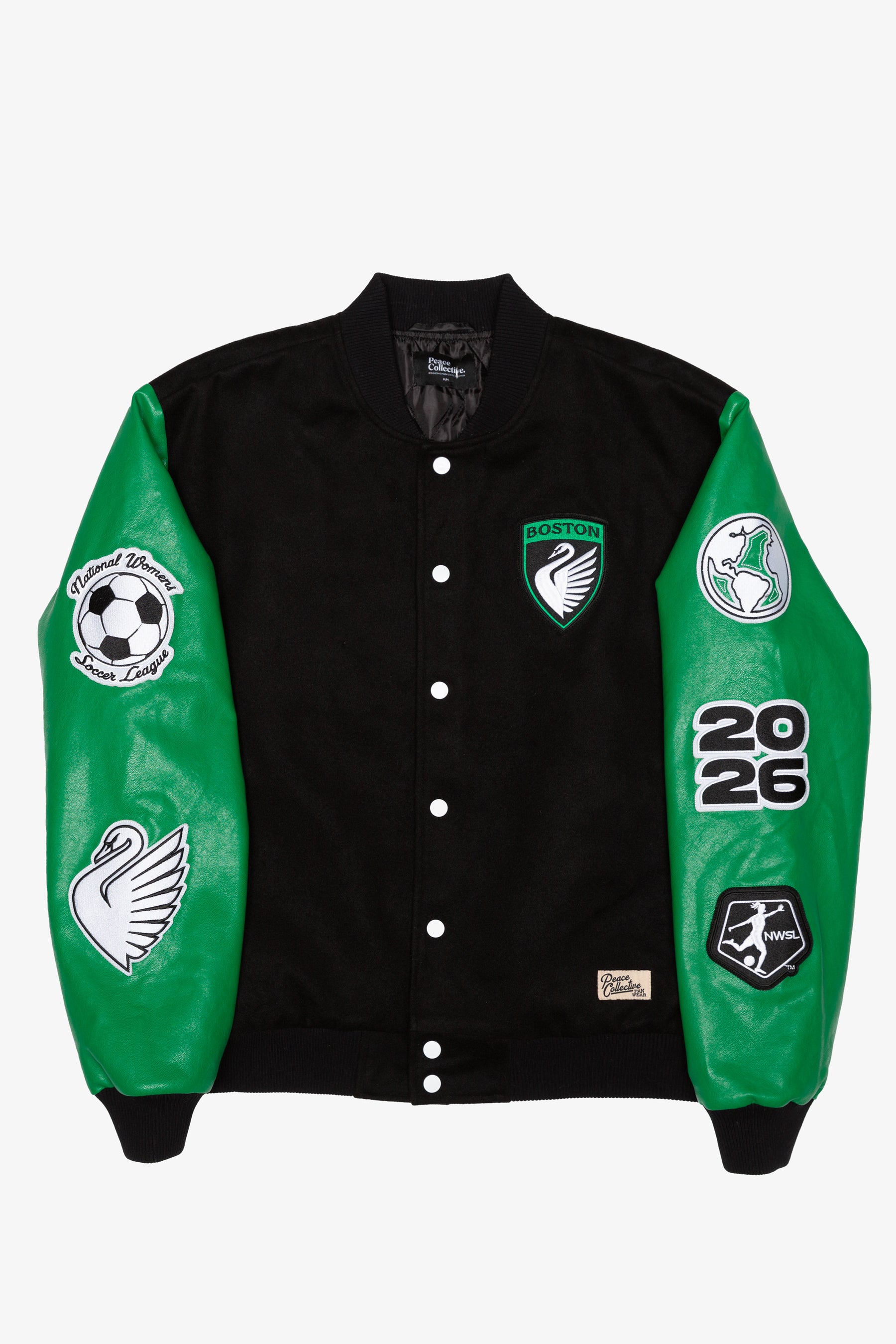 Boston Legacy FC Patchwork-Collegejacke – Schwarz/Grün