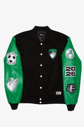 Boston Legacy FC Patchwork-Collegejacke – Schwarz/Grün
