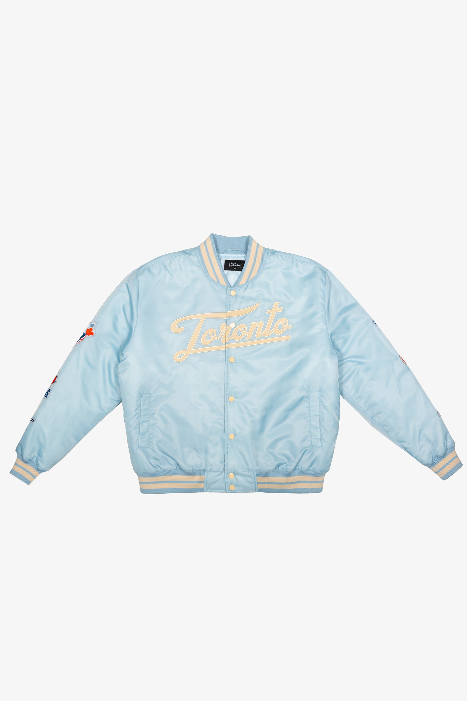 Toronto Blue Jays Ribbed Nylon Varsity Jacket - Baby Blue